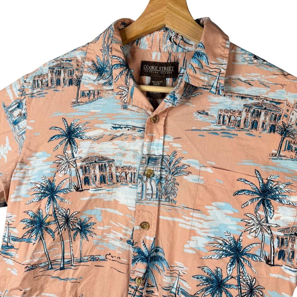 Cooke Street Hawaiian Islands Shirt Small Peach Cotton Nautical Tropical Shirt
